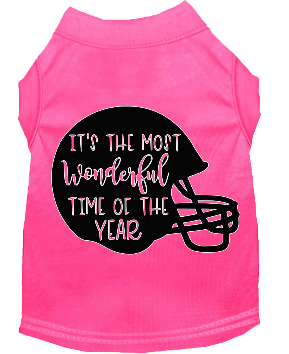 Most Wonderful Time of the Year (Football) Screen Print Dog Shirt Bright Pink XS